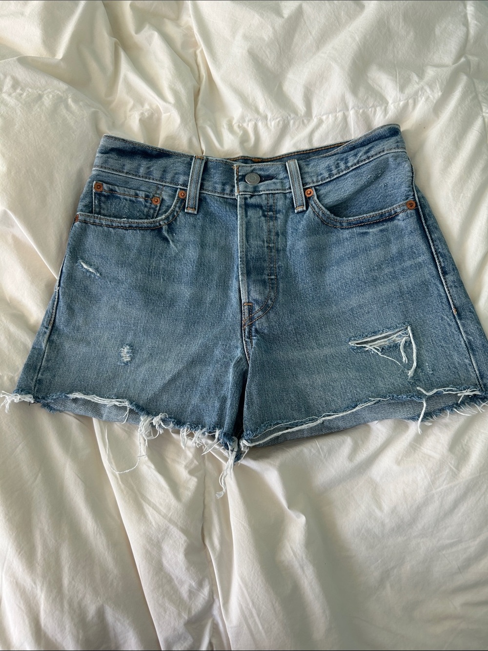 Levi's Light Blue Distressed Denim Cutoff Shorts